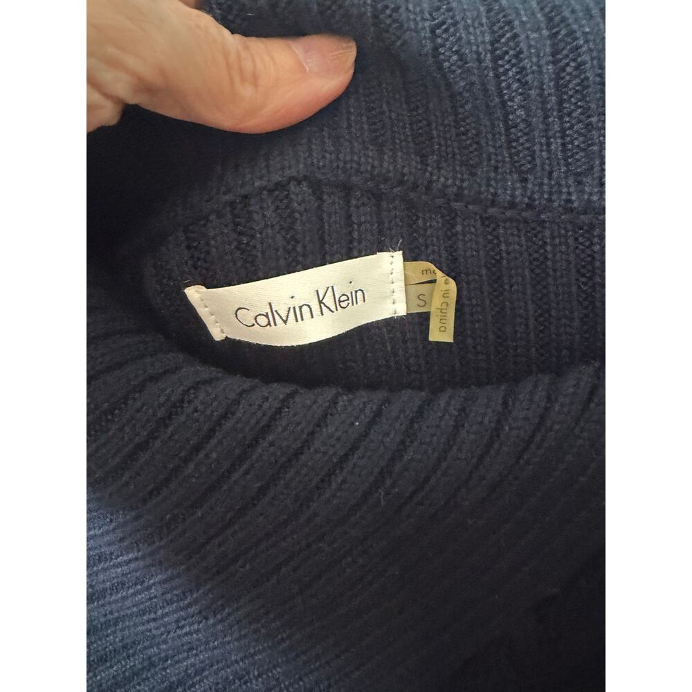 Calvin Klein Ribbed Sweater Dress S Asymmetrical Turtleneck Minimalist Fall Chic - Picture 4 of 6